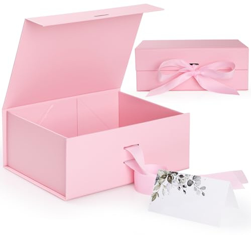 Scatola Regalo con Coperchio Rosa,GeeRic 22*16*8.8CM Scatola Regalo Fiocco+Biglietto Auguri Scatola Pieghevole Chiusura Magnetica Riutilizzabile Lusso Classica Confezione a Compleanno/Nozze/Natale