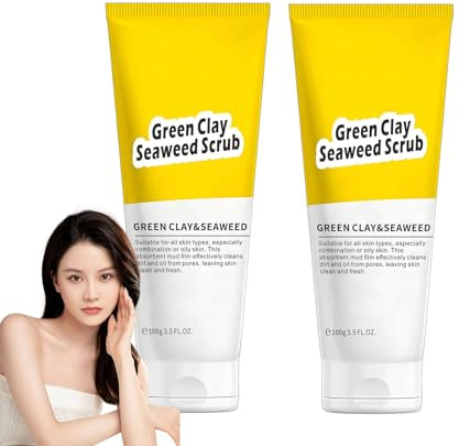 Facial Scrub Grüner Ton & Algen Peeling, Tiefenreinigung mit Feuchtigkeitspflege, Sanfte Hauterneuerung