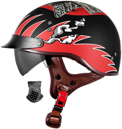 Casque Ouvert Demi-Casque De Moto Homologué Dot/ECE Casque Jet pour Homme Femme Casques Bols avec Visière Casque Semi Ouvert Dapté À La Conduite en Extérieur 1,M