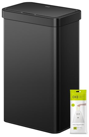 EKO Econova Poubelle de recyclage automatique avec capteur de 70 l, double compartiment, 2 x 35 l, en acier inoxydable avec couvercle à fermeture amortie, résistante aux traces de doigts, acier noir