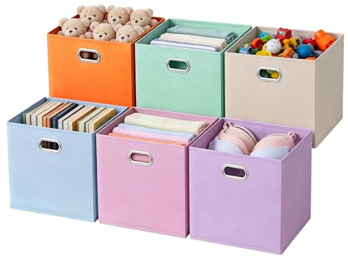 lompyeu Aufbewahrungsbox 30*30*30 cm , 6er Set Aufbewahrungsboxen Faltbar | Kallax Boxen für Kallax Regal | Stoffboxen mit Metallgriffen | Farbcodierte Organizer für Kinderzimmer