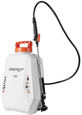 DNIPRO-M Pulverizador a Batería 16L Mochila Eléctrica 12V 8Ah, 4 Bar, 6 Boquillas, Lanza Telescópica 45-79 cm, Voltímetro Integrado, Sulfatadora para Jardín, Huerto y Cultivos - 16S