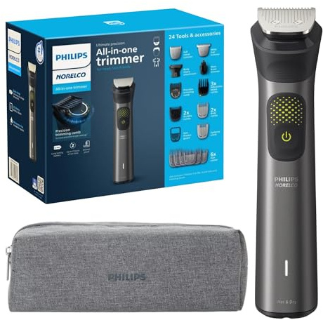 Philips Multigroom Series 9000 24-in-1 Trimmer Beard, Hair & Body Grooming Kit | Precision Trimming Comb, Self-Sharpening Steel Blades, BeardSense Technology, Waterproof, Packaging May Vary