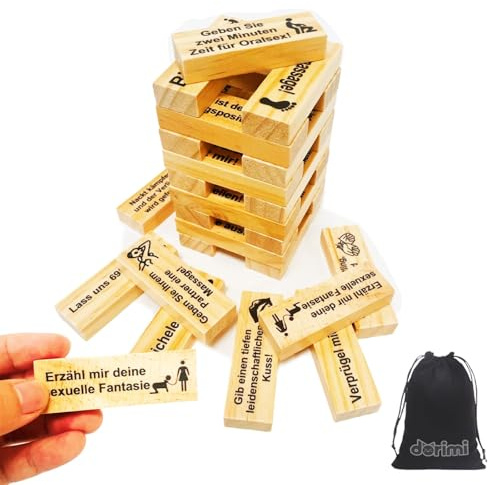 DORIMI 48 Stück Holz Block Tower Spiel – Deutsches Turm Stapelspiel für Erwachsene, Risk Tower Stapelspiel für Paare, Paar Spiele für romantische Abende (Upgrade Natur 48Stk)