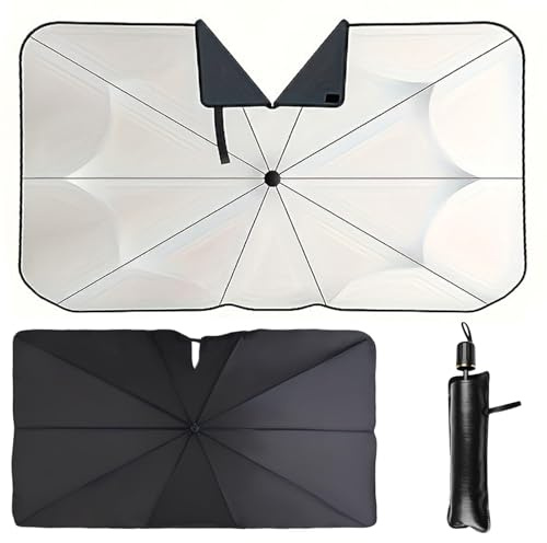 NIVRAIN Parasol Coche Delantero, Parasol UV Paraguas Coche, Parasol Plegable para Coche, Evita Arañazos Parasol Térmico para Coche, Paraguas para La Mayoría de Los Vehículos 140 * 80cm