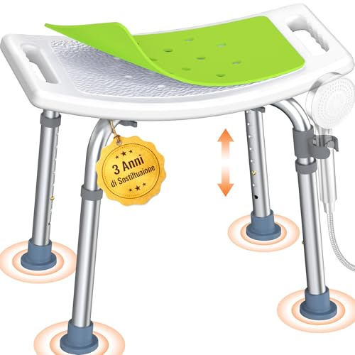 Luckfaith LC02 Sgabello Doccia per Anziani, Sedia Doccia Antiscivolo Regolabile in Altezza fino a 158 kg, Sedia per Doccia Leggera con Seduta Curva e Maniglie Integrate, per Disabili e Gravidanza