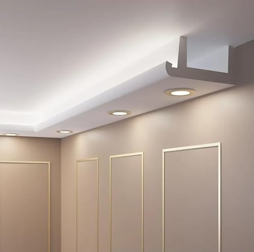Deckenprofil OL-10 für indirekte Beleuchtung & LED-Spots | Stuckleiste für Einbaustrahler | 90 x 195 mm | Länge 2000 mm | Wasserfest & Überstreichbar (2 Meter) 1 st= 2 meter