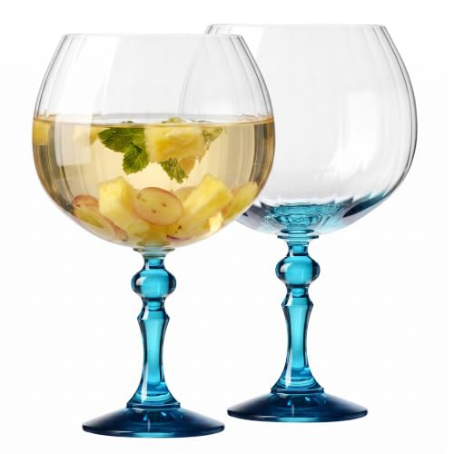KROSNO Gin Gläser 660 ml mit türkisfarbenem Stiel, 2er Set – für Gin Tonic, Aperol Spritz und Cocktails – bleifrei – spülmaschinengeeignet – Bubble Celebration Moments
