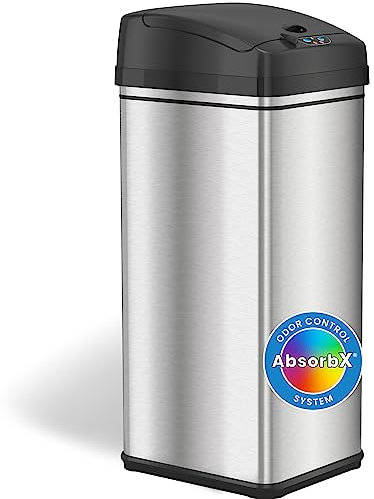 iTouchless 49 Litri Pattumiera Ad Apertura Automatica con Sistema di controllo Degli odori e Ampia Apertura, per Cucina (Versione Base Senza Adattatore Ca), in Acciaio Inox