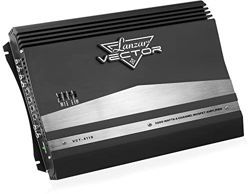 Lanzar VCT4110 4-Channel High Power MOSFET Amplifier - Slim 2000 Watt Bridgeable Mono Stereo 4 Channel Car Audio Amplifier w/Crossover Frequency,Black, White