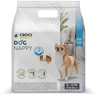 CROCI Dog Nappy - Couche pour Chiens Mâles - Culotte pour Chiens pour Pipi - Couches Jetables Inodore, 12 Pièces, Taille S, 30-40 cm