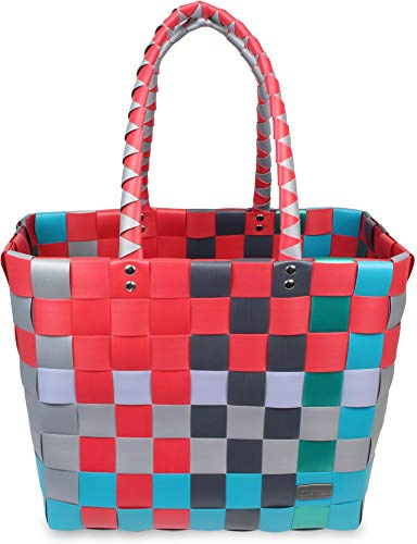 normani® Einkaufstasche Shopper geflochten aus Kunststoff - robuster Strandkorb Vintage Style 38cm x 25cm x 28cm Classic/Hot and Cold Einheitsgröße