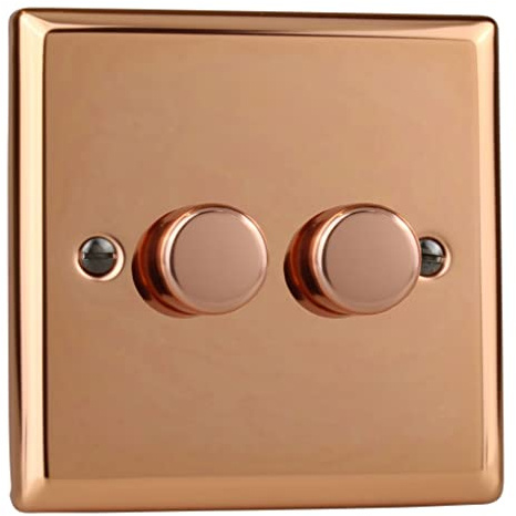 Varilight 2-Gang 2-Way V-Pro Push On/Off Rotary LED Dimmer 2 x 0-120W Polished Copper