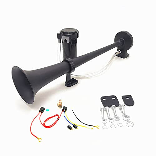 YIYIDA Car horn 150DB air horn 450mm loudspeaker horn Chrome Zinc black single trumpet truck horn with compressor air pump for any 12V vehicle trucks train car lorry van boat SUV motorcycle etc