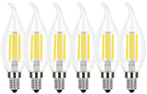 HUAMu E14 LED Kerzenbirnen Filament Dimmbar 6W, Ersetzt 60 Watt Glühlampe, Kaltweiß 6500K, Klar Glas, AC 220V-AC240V, 6er Pack