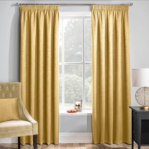 Enhanced Living Matrix Yellow/Ochre Curtains for Living Room - 66x72 inch (168x183 cm) - Tape Top Noise Reducing Thermal Curtains for Bedroom - 2 x Curtain Panels