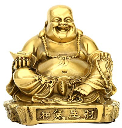 BRABUD Chinesischer Fengshui Messing lachender Buddha mit Barren Reichtum Figur Glücksstatue Heimdekoration ZD154 | Vintage Maitreya Buddha-Skulptur, zieht Reichtum an, Glücksfigur, Heimbüro, Regal, Schreibtisch, Dekoration, Ornament