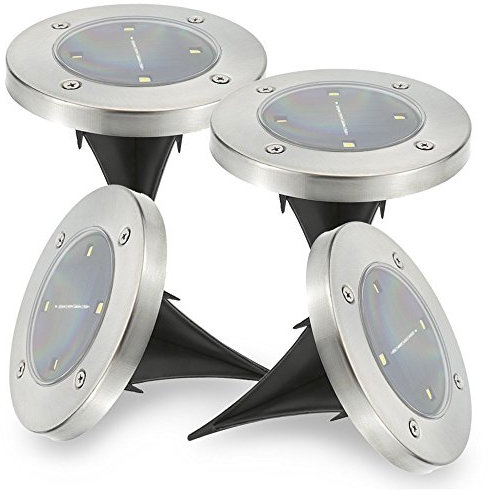 Solar Bodenleuchten, 4 LEDs Aussen Solar Gartenleuchten Warmweiß Solarlampen IP65 Wasserdichte Bodenstrahler Licht Garten Landschaft Beleuchtung für Garten, Terrasse, Rasen, Hof, Gehweg, 4 Stück