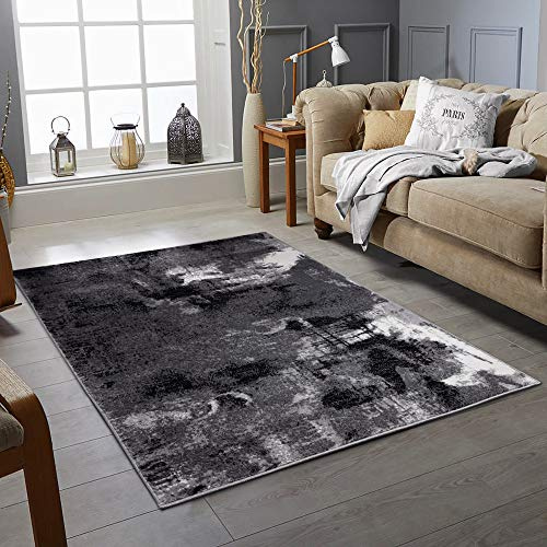 Rugs City Modern Style Rug ABSTRACT Design Black Purple Red Blue Grey Charcoal Rugs Living Room Extra Large Size Soft Touch Short Pile Carpet Area Rugs Non Shedding (BLACK, 80 X 150 CM)