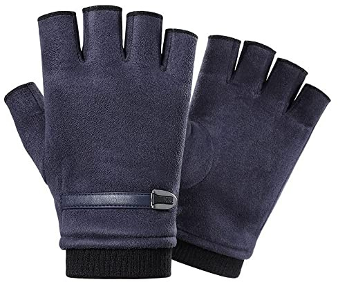 GIVBRO Guanti senza dita da uomo in finta pelle scamosciata, guanti foderati in pile per ciclismo invernali e corsa, accessori sportivi (#D)