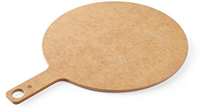 HENDI Tabla bandeja plato Pizza, tabla de presentación para servir pizza, redonda, con mango y orificio para colgarla, ø406x(H)6mm, de madera