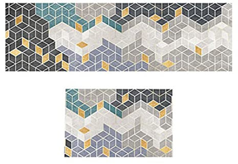 LIYGHFRTIO küchenteppich waschbar rutschfest, Geometrisches Muster Anti Fatigue Küchenläufer Komfort-Stehmatten mit Ölfest und Wasserdicht(Size:50×80cm+50×160cm,Color:Gold)