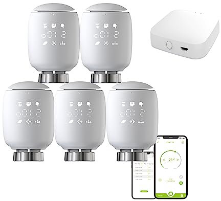 Qiumi Zigbee Smart Thermostat Heizkörperventil, Smart Programmierbarer Thermostat, Temperaturheizung, eTRV, Alexa, Googlehome Sprachsteuerung, Steckertyp ist M30 x 1,5