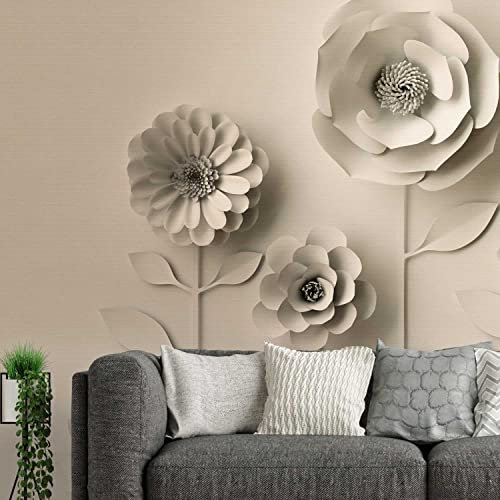 TADESSI | Papier peint photo Floral Beige 3,71 x 2,80 m | Papier peint non tissé | Impression numérique en 3D | Pour salon, couloir, bureau, cuisine
