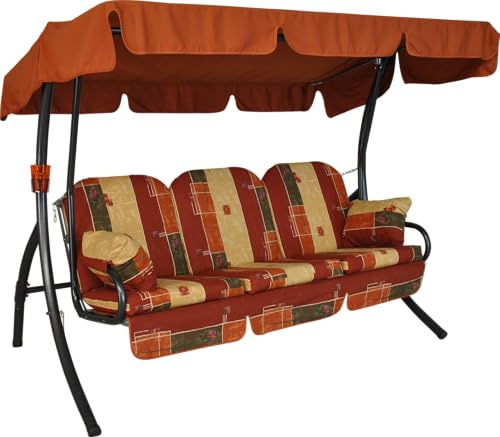 Angerer Hollywoodschaukel Ibiza – Schaukel zum Sitzen, Liegen & Entspannen, inkl. Bett-Funktion, einfache Montage, Made in Germany, hochwertiger Stoff, Rot-Terra-Beige Gemustert