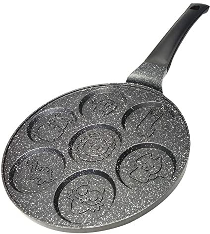 4BIG.fun Pancakes Pfanne Ø26cm Augenpfanne Beschichtung Induktion Frying Pan 7-Lochpfanne Motiv Tiere Pfannkuchen Oladji Aluguss Bratpfanne Eierpfanne Mini Pfannkuchen Spiegeleier Blinis Poffertjes