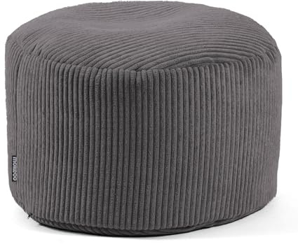 mokebo Pouf Hocker aus Cord 'Der Faule Lenz' (30x50 cm) Made in Germany, Sitzpouf, Bodenkissen, Indoor Sitzkissen rund aus Stoff, kuschelig & weich, Puff mit EPS-Perlen Füllung, Fußhocker in Anthrazit