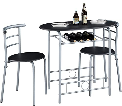 Yaheetech Esszimmerstühle, Essgruppe für 2 Personen, Tischgruppe mit Holzbein, 1 Esszimmer mit Ablagefach und 2 Küchenstühl mit Rückenlehne, 90 x 53 x 73,5 cm Schwarz