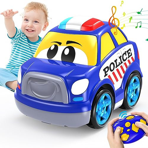 Ferngesteuertes Polizeiauto Spielzeug für Kinder ab 3 Jahren Kids Fernbedienung Cartoon Polizeiauto mit Musik und Licht Das erste Ferngesteuertes Auto Geschenk 2 3 Jahre Junge Polizei Spielzeug