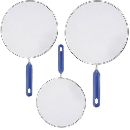 RYAN 3 Piezas Tapa Antisalpicaduras Sarten Antisalpicaduras Cocina Acero Inoxidable con Mango 19cm /25cm /29cm 3 Especificaciones para Muchas Sartenes Apto para Lavavajillas
