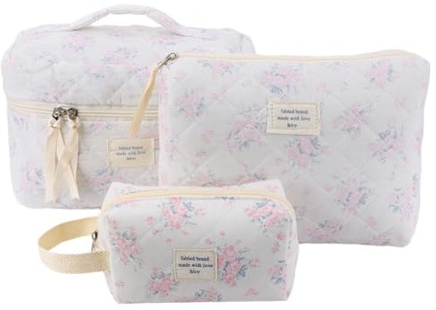 GSenhui Kosmetiktasche Damen Set 3 Stück Make-up Bag Aesthetic Kulturbeutel Frauen Tragbare Tasche Reisen Kulturtasche für Mädchen Cosmetic Bag Flowers 3PCS