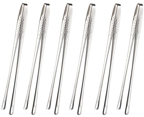 Dwwffer 6 Pcs kitchen tweezers Grill Tongs, 18/10 Stainless Steel Long Cooking Tweezer Tongs,Kitchen Tongs For Cooking,Repairing,Sea food and BBQ,11-Inch (Silver)