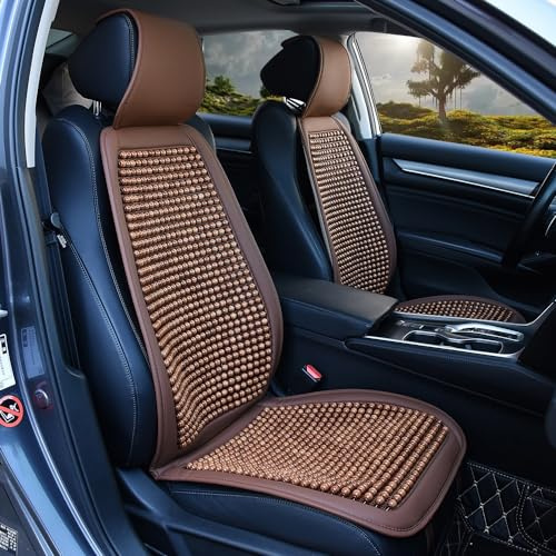 Blueshyhall Housse de Siège Auto avec Massage, 1 Pièce Couvre Sièges Cool Respirantes, Coussin de Siège en Perles Bois Avant de Voiture, Coussin de Massage Universel pour Voiture, Bureau (Marron)