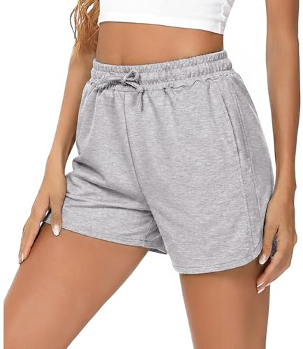 Demegimi Löparshorts dam dam sportshorts hög midja korta byxor dam löpning yoga, Ljusgrå, L