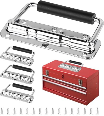 SUPAWAY Lot de 4 poignées de transport - Poignée de boîte en fer - 140 mm - Poignée pliable - Rebond automatique - Poignée de boîte en bois - Poignée pliante avec poignée isolée en caoutchouc pour