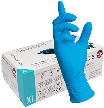 GUARD 5 - blaue Nitril Einweghandschuhe 1000 (10x100 Stück) Gr.10/XL in Spenderbox - Einmalhandschuhe, Untersuchungshandschuhe, Nitril Handschuhe, puderfrei, ohne Latex