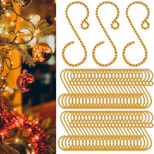 MorningRo 48 Pcs Christmas Ornament Hooks 2'' S Shaped Swirl Hook, Gold