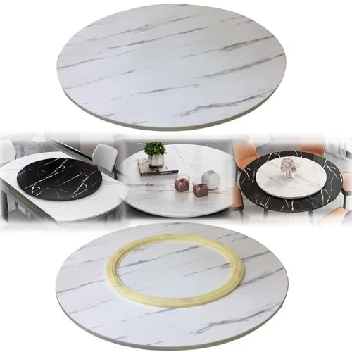 YCBTPS Plateau Rotation Lazy Susan en Bois Massif, Assiette De Service Grand, Plateau Tournant Rond pour Les Rassemblements De Famille Banquets(White Marble,50cm/19in)