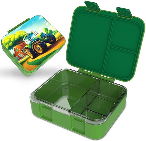 Jarlson® Brotdose Kinder mit Fächern MILI [AUSLAUFSICHER] - Bento Lunchbox für Schule, Kita & Kindergarten - Frühstücksbox mit Trennfächern - Jausenbox für Jungen & Mädchen - Vesperbox (Traktor Grün)