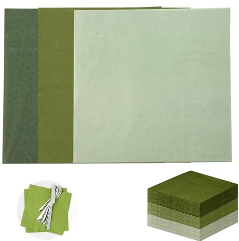Pamtns 120 Stück Servietten Grün 25x25cm Hochzeit Cocktail-Servietten Servietten Salbeigrün Papierservietten Gewellt 3 Farben für Kommunion Konfirmation Taufe Geburtstag Party Abendessen