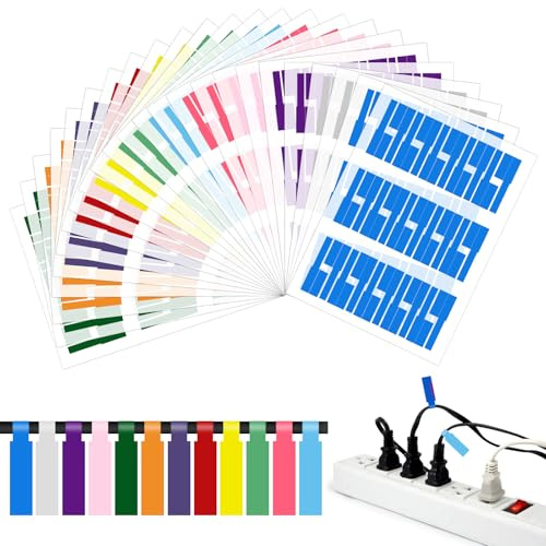 720 Piezas Etiquetas de Cables Autoadhesivas, Resistente Pegatina Etiquetas por Colores Adhesivas Marcador Etiqueta de Cables para Identificar Alambres (12 Colores)