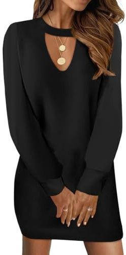 Onsoyours Robe Femmes Casual Long Tops Automne Hiver Fermeture Éclair Manches Longues Pullover Tunique Ample Couleur Unie Épaissie Crochet Mini Sweat Décontracté F02 Noir M