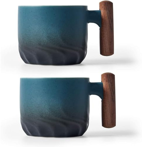 ERBO Lot de 2 tasses à expresso de 70 ml - De qualité supérieure - Avec anse - En céramique - Petites tasses à expresso et à moka - Pour thé à expresso - Bleu