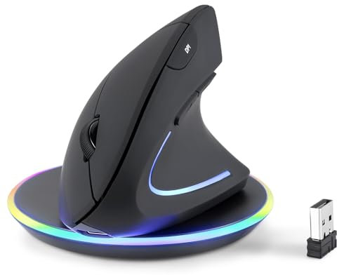 perixx PERIMICE-713RX Wireless Rechargeable Vertical Mouse, Dual Charging, 6 Buttons, Right-Handed, Black