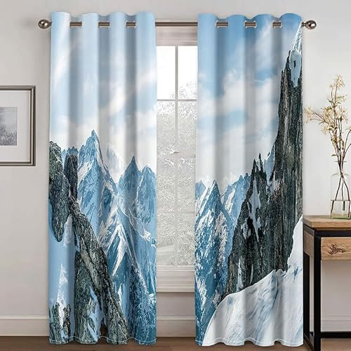 Rptidmv Vorhänge mit Ösen 2er Set Schneeberg Modern Blickdichte Vorhang Thermovorhang Kälteschutz Verdunklungsvorhänge für Wohnzimmer Schlafzimmer Kinderzimmer 140 x 175 cm (BxH)
