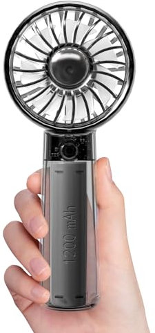 FUNJEO Mini ventilateur Glassy F111, 3 vitesses, léger, rechargeable par USB, puissant pour l'extérieur, les voyages, le sport, le travail (noir)